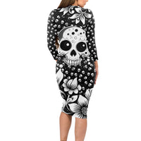 Skull Long Sleeve Bodycon Dress Cute Skull Fun and Floral - Wonder Print Shop