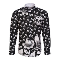 Skull Long Sleeve Button Shirt Cute Skull Fun and Floral - Wonder Print Shop