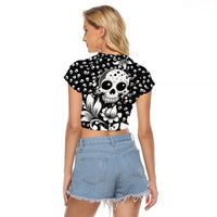 Skull Raglan Cropped T Shirt Cute Skull Fun and Floral - Wonder Print Shop