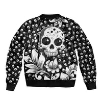 Skull Sleeve Zip Bomber Jacket Cute Skull Fun and Floral - Wonder Print Shop