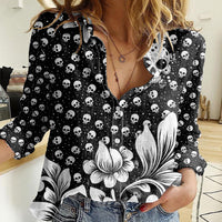 Skull Women Casual Shirt Cute Skull Fun and Floral - Wonder Print Shop