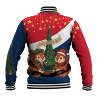 France Christmas Baseball Jacket with Eiffel Tower Chipmunks Candy Canes and Starry Night Design - Wonder Print Shop
