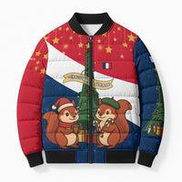 France Christmas Bomber Puffer Jacket with Eiffel Tower Chipmunks Candy Canes and Starry Night Design - Wonder Print Shop
