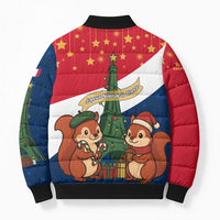France Christmas Bomber Puffer Jacket with Eiffel Tower Chipmunks Candy Canes and Starry Night Design - Wonder Print Shop
