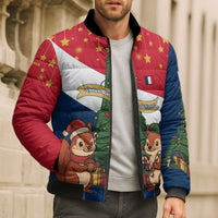 France Christmas Bomber Puffer Jacket with Eiffel Tower Chipmunks Candy Canes and Starry Night Design - Wonder Print Shop