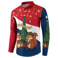 France Christmas Button Sweatshirt with Eiffel Tower Chipmunks Candy Canes and Starry Night Design - Wonder Print Shop