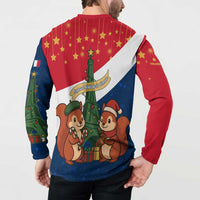 France Christmas Button Sweatshirt with Eiffel Tower Chipmunks Candy Canes and Starry Night Design - Wonder Print Shop