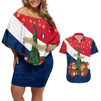 France Christmas Couples Matching Off Shoulder Short Dress and Hawaiian Shirt with Eiffel Tower Chipmunks Candy Canes and Starry Night Design - Wonder Print Shop
