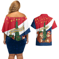 France Christmas Couples Matching Off Shoulder Short Dress and Hawaiian Shirt with Eiffel Tower Chipmunks Candy Canes and Starry Night Design - Wonder Print Shop