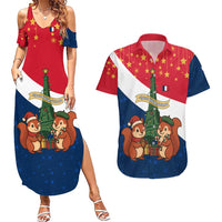 France Christmas Couples Matching Summer Maxi Dress and Hawaiian Shirt with Eiffel Tower Chipmunks Candy Canes and Starry Night Design - Wonder Print Shop