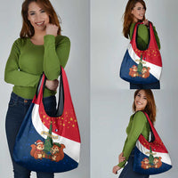 France Christmas Grocery Bag with Eiffel Tower Chipmunks Candy Canes and Starry Night Design - Wonder Print Shop