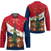 France Christmas Hockey Jersey with Eiffel Tower Chipmunks Candy Canes and Starry Night Design - Wonder Print Shop