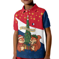 France Christmas Kid Polo Shirt with Eiffel Tower Chipmunks Candy Canes and Starry Night Design - Wonder Print Shop
