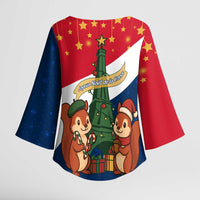 France Christmas Kimono Sleeve Blouse with Eiffel Tower Chipmunks Candy Canes and Starry Night Design - Wonder Print Shop