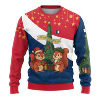 France Christmas Ugly Christmas Sweater with Eiffel Tower Chipmunks Candy Canes and Starry Night Design - Wonder Print Shop