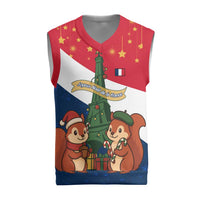 France Christmas Knitted V-Neck Vest with Eiffel Tower Chipmunks Candy Canes and Starry Night Design - Wonder Print Shop