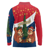 France Christmas Long Sleeve Polo Shirt with Eiffel Tower Chipmunks Candy Canes and Starry Night Design - Wonder Print Shop