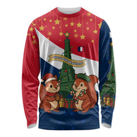 France Christmas Long Sleeve Shirt with Eiffel Tower Chipmunks Candy Canes and Starry Night Design - Wonder Print Shop