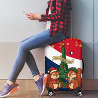 France Christmas Luggage Cover with Eiffel Tower Chipmunks Candy Canes and Starry Night Design - Wonder Print Shop