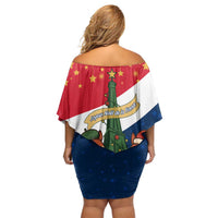 France Christmas Off Shoulder Short Dress with Eiffel Tower Chipmunks Candy Canes and Starry Night Design - Wonder Print Shop