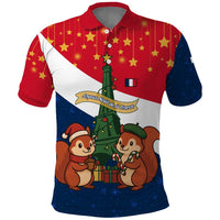 France Christmas Polo Shirt with Eiffel Tower Chipmunks Candy Canes and Starry Night Design - Wonder Print Shop