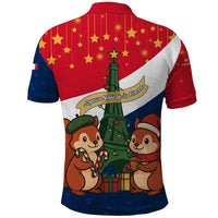 France Christmas Polo Shirt with Eiffel Tower Chipmunks Candy Canes and Starry Night Design - Wonder Print Shop