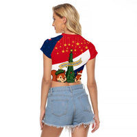 France Christmas Raglan Cropped T Shirt with Eiffel Tower Chipmunks Candy Canes and Starry Night Design - Wonder Print Shop