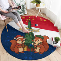France Christmas Round Carpet with Eiffel Tower Chipmunks Candy Canes and Starry Night Design - Wonder Print Shop