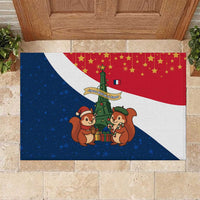 France Christmas Rubber Doormat with Eiffel Tower Chipmunks Candy Canes and Starry Night Design - Wonder Print Shop