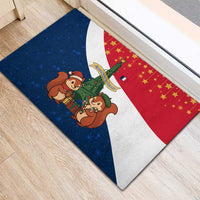France Christmas Rubber Doormat with Eiffel Tower Chipmunks Candy Canes and Starry Night Design - Wonder Print Shop