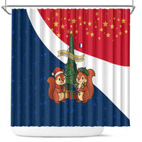 France Christmas Shower Curtain with Eiffel Tower Chipmunks Candy Canes and Starry Night Design - Wonder Print Shop