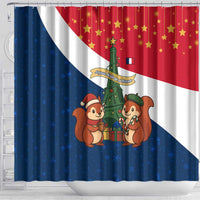 France Christmas Shower Curtain with Eiffel Tower Chipmunks Candy Canes and Starry Night Design - Wonder Print Shop