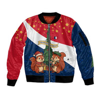 France Christmas Sleeve Zip Bomber Jacket with Eiffel Tower Chipmunks Candy Canes and Starry Night Design - Wonder Print Shop