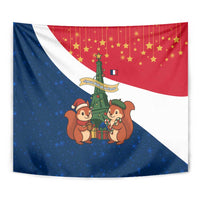 France Christmas Tapestry with Eiffel Tower Chipmunks Candy Canes and Starry Night Design - Wonder Print Shop