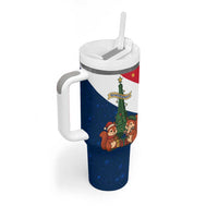 France Christmas Tumbler With Handle with Eiffel Tower Chipmunks Candy Canes and Starry Night Design - Wonder Print Shop
