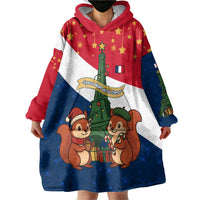 France Christmas Wearable Blanket Hoodie with Eiffel Tower Chipmunks Candy Canes and Starry Night Design - Wonder Print Shop