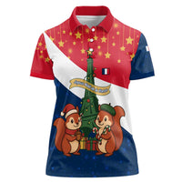 France Christmas Women Polo Shirt with Eiffel Tower Chipmunks Candy Canes and Starry Night Design - Wonder Print Shop
