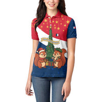 France Christmas Women Polo Shirt with Eiffel Tower Chipmunks Candy Canes and Starry Night Design - Wonder Print Shop