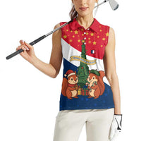 France Christmas Women Sleeveless Polo Shirt with Eiffel Tower Chipmunks Candy Canes and Starry Night Design - Wonder Print Shop