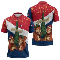 France Christmas Zipper Polo Shirt with Eiffel Tower Chipmunks Candy Canes and Starry Night Design - Wonder Print Shop