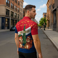 France Christmas Zipper Polo Shirt with Eiffel Tower Chipmunks Candy Canes and Starry Night Design - Wonder Print Shop