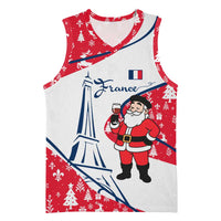 France Christmas Basketball Jersey with Santa Wine Glass Eiffel Tower and Holiday Icons Design - Wonder Print Shop