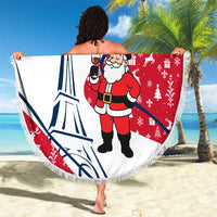 France Christmas Beach Blanket with Santa Wine Glass Eiffel Tower and Holiday Icons Design - Wonder Print Shop