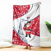 France Christmas Blanket with Santa Wine Glass Eiffel Tower and Holiday Icons Design - Wonder Print Shop