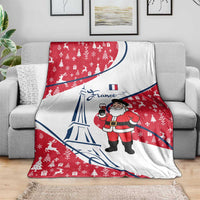 France Christmas Blanket with Santa Wine Glass Eiffel Tower and Holiday Icons Design - Wonder Print Shop