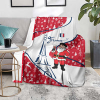 France Christmas Blanket with Santa Wine Glass Eiffel Tower and Holiday Icons Design - Wonder Print Shop