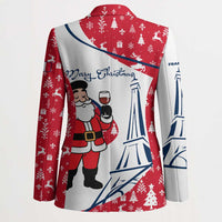 France Christmas Blazer with Santa Wine Glass Eiffel Tower and Holiday Icons Design - Wonder Print Shop