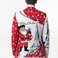 France Christmas Blazer with Santa Wine Glass Eiffel Tower and Holiday Icons Design - Wonder Print Shop