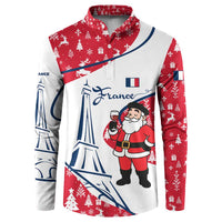 France Christmas Button Sweatshirt with Santa Wine Glass Eiffel Tower and Holiday Icons Design - Wonder Print Shop