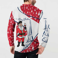 France Christmas Button Sweatshirt with Santa Wine Glass Eiffel Tower and Holiday Icons Design - Wonder Print Shop